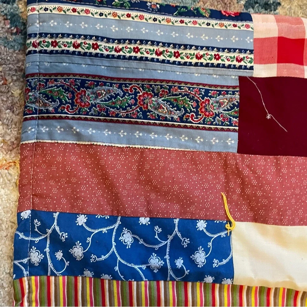 Vintage handmade patchwork cottagecore baby quilt 30”x38” blessings cute